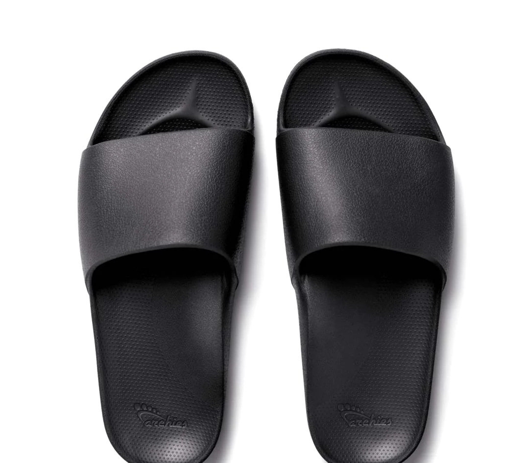 Archies arch support slides in black shown from above