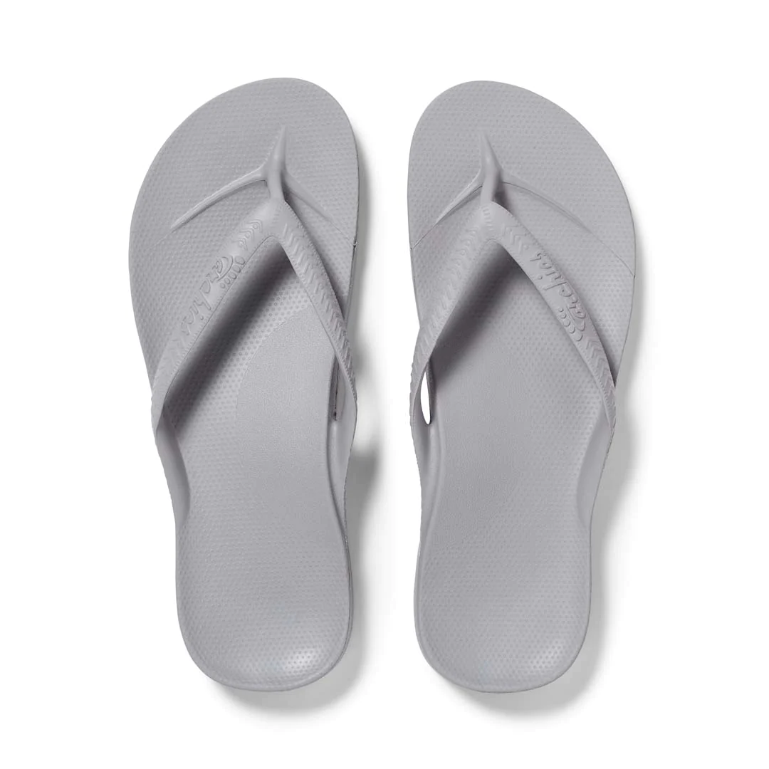 Archies arch support thongs in grey shown from above