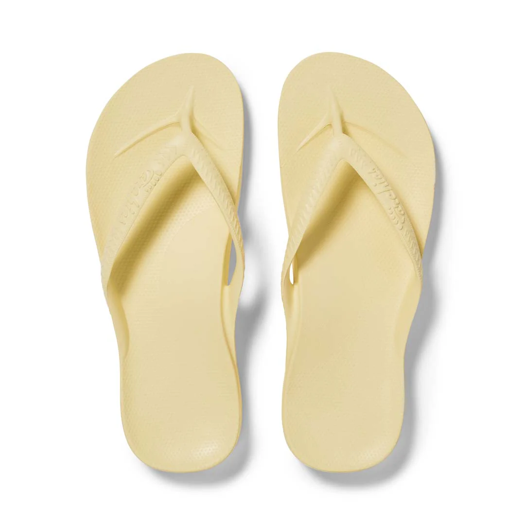 Archies arch support thongs in lemon shown from above