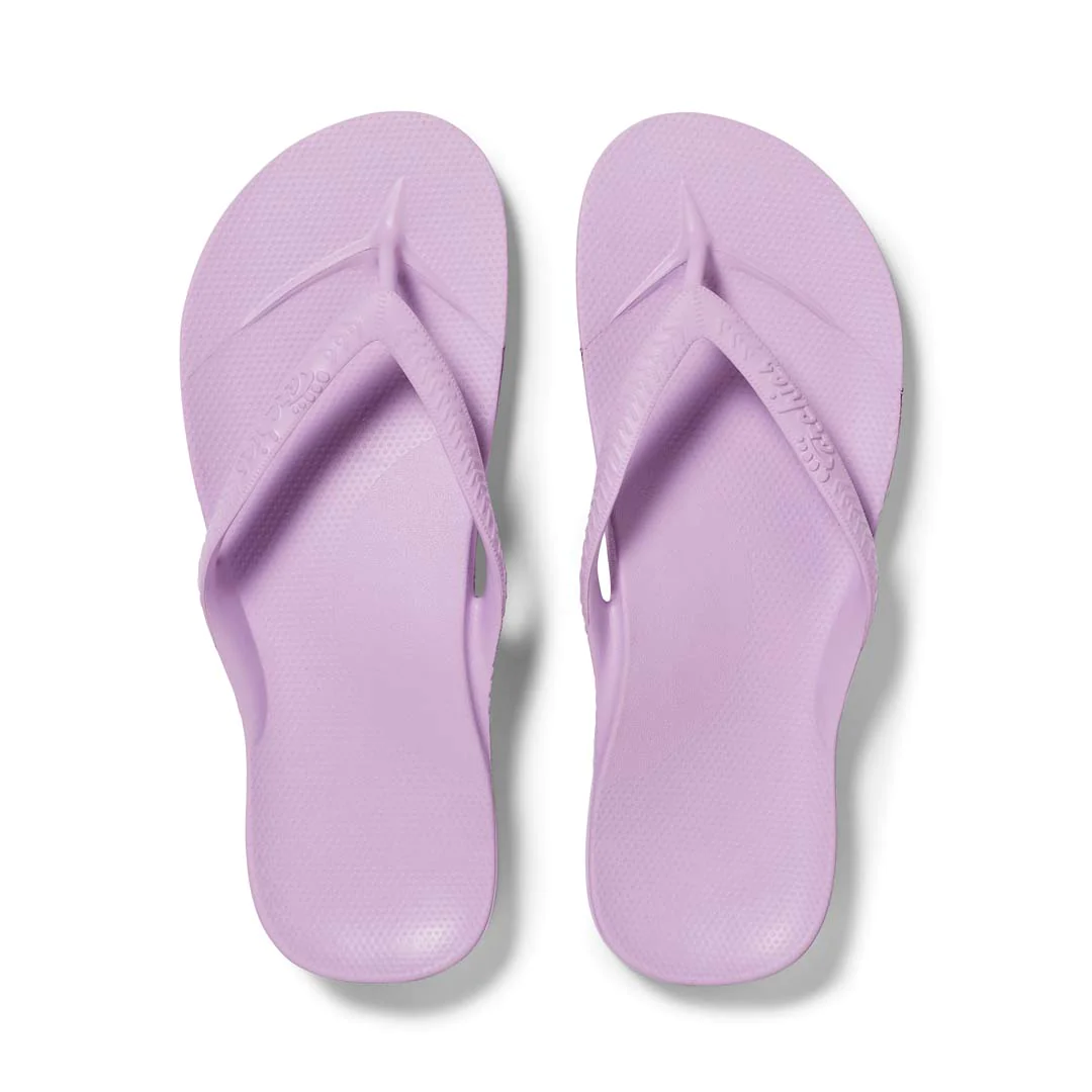 Archies arch support thongs in lilac shown from above