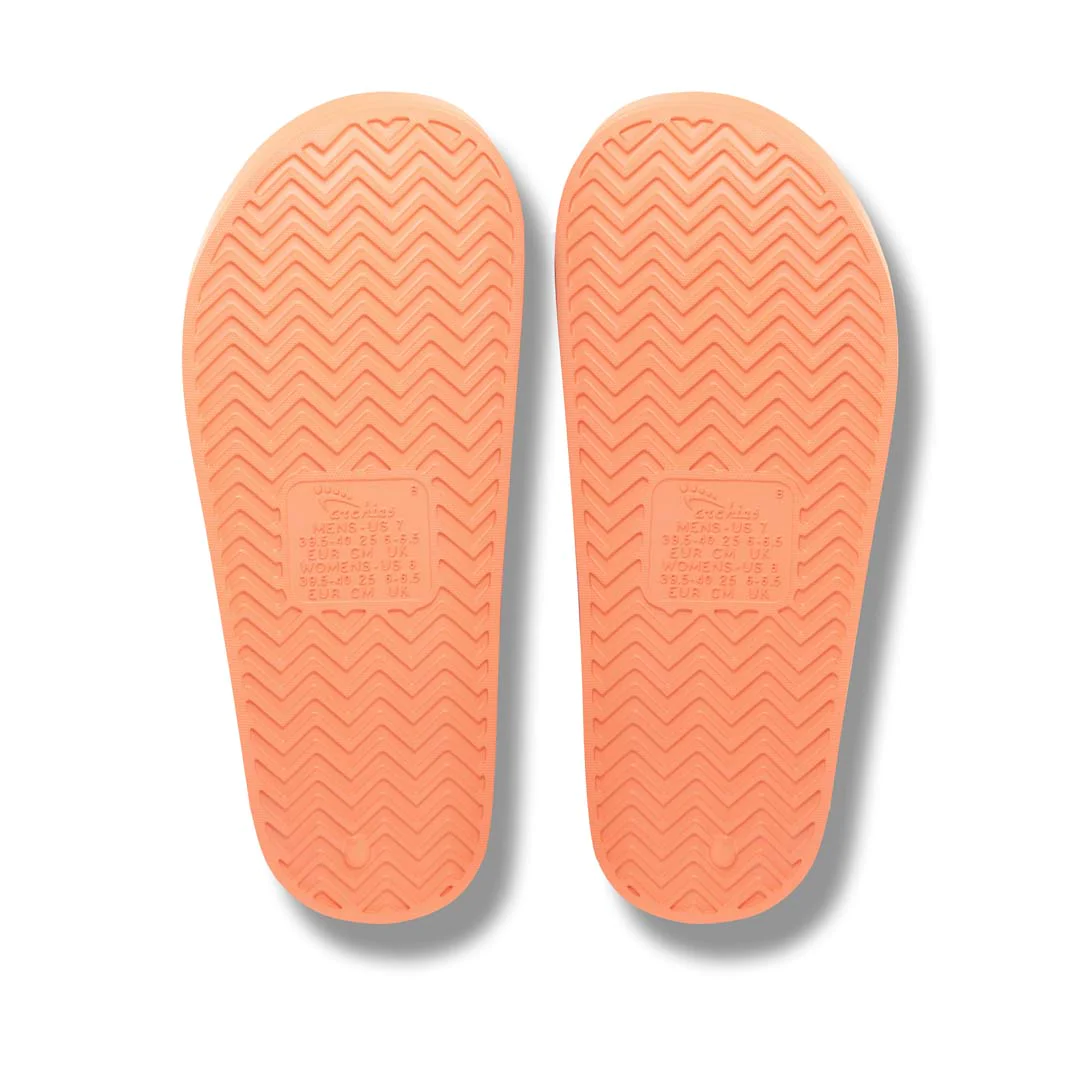 Archies Arch Support Slides in peach pictured upside down from the bottom