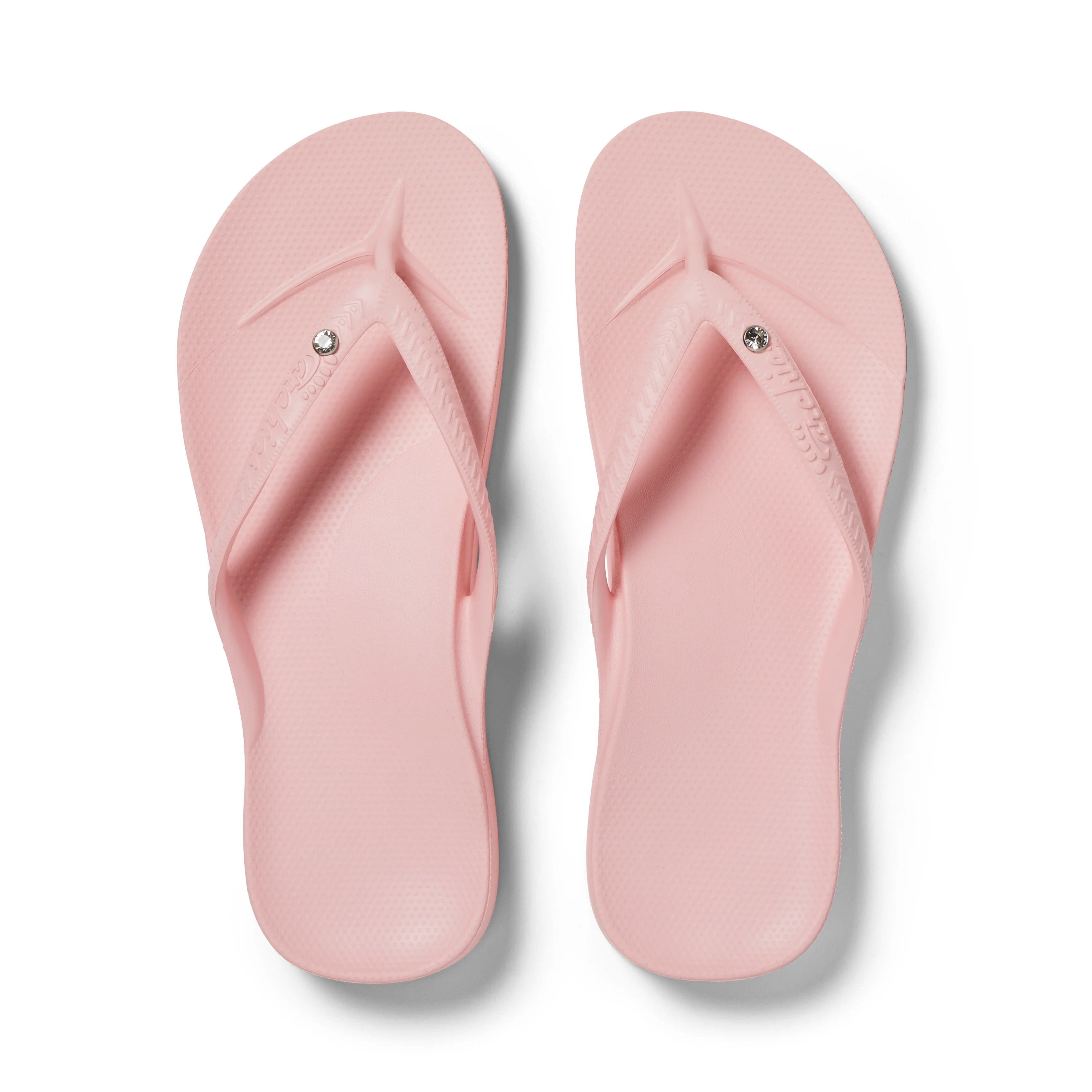 Archies arch support thongs in crystal pink shown from above