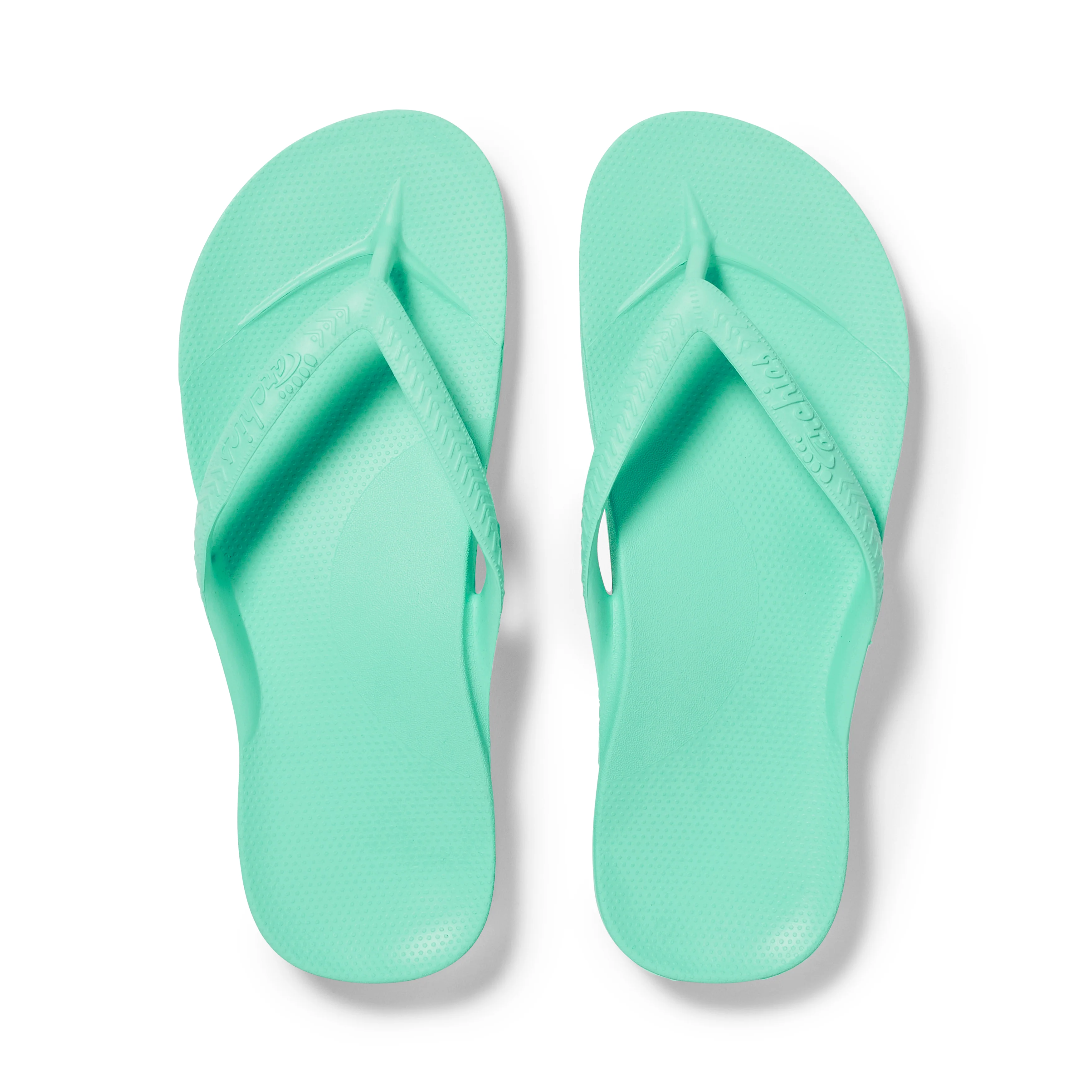 Archies arch support thongs in mint shown from above